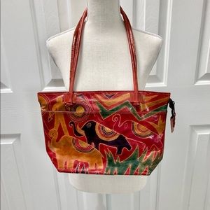 Vintage Emily Ann of Boca Raton Genuine Stamped Leather Elephants Purse India